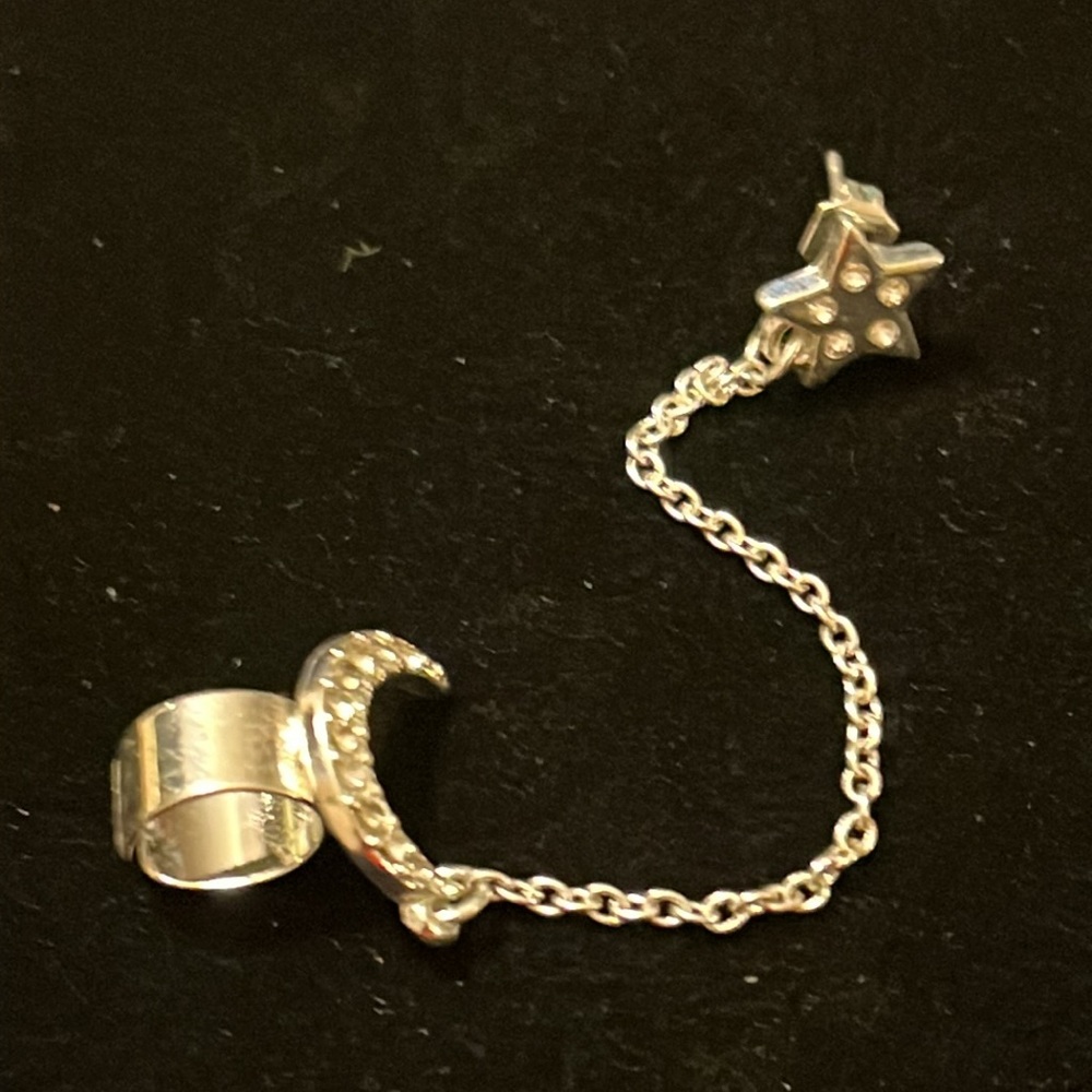 Silver Rhinestone Star & Moon Earring & Ear Cuff - Picture 15 of 16
